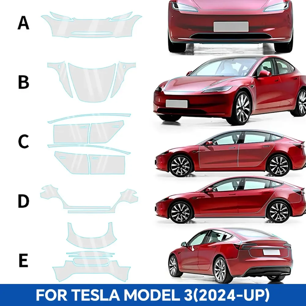 

Paint Protection Film for Tesla Model 3 Highland 2024 8.5thick Pre-Cut Car Clear TPU PPF Kit Transparent Sticker Auto Decal