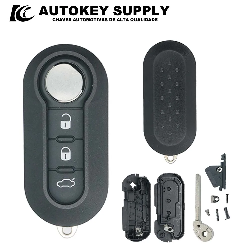 Autokeysupply 2/3 Buttons Flip Folding Remote Car Key Shell (Black) For Fiat