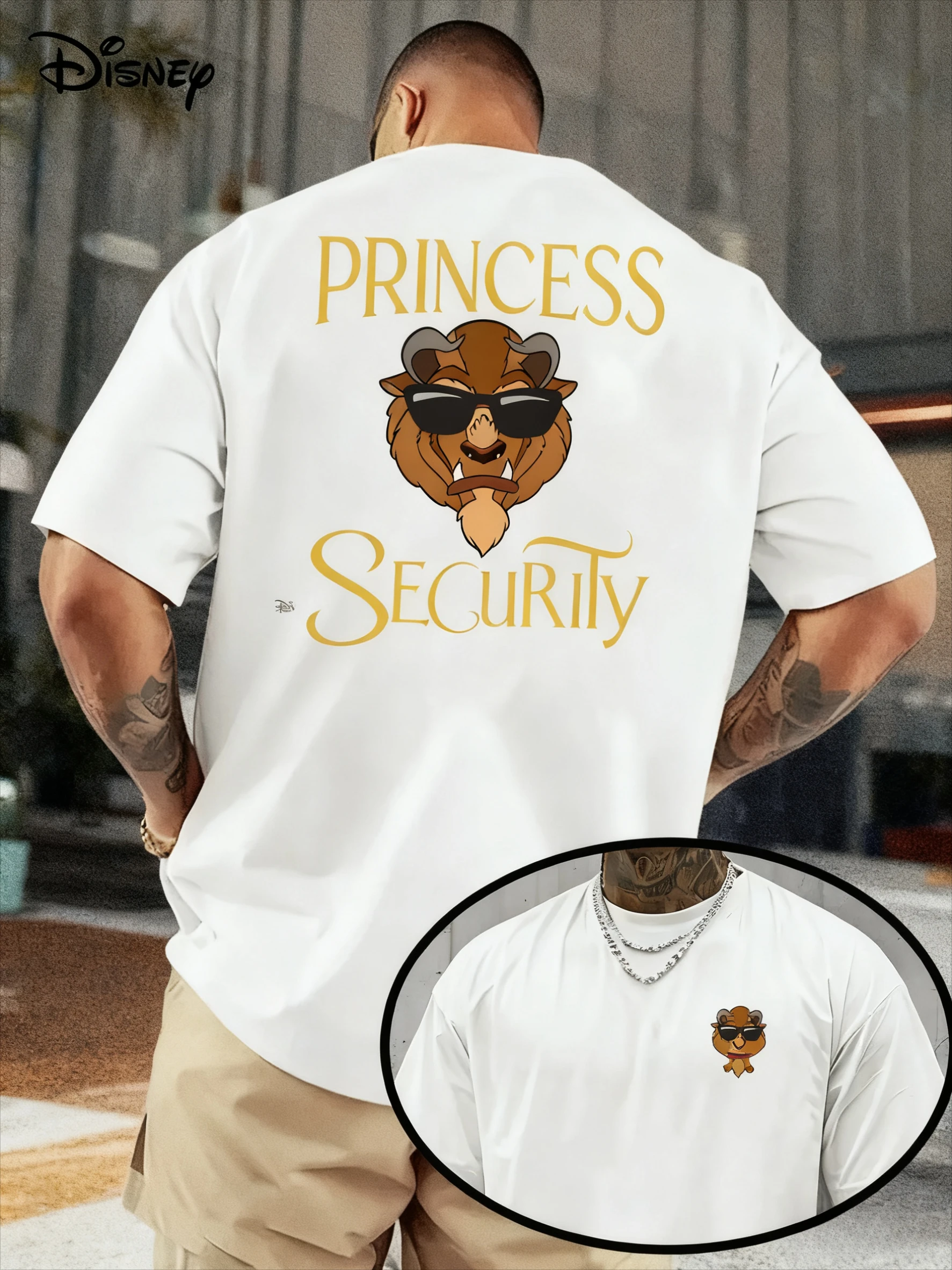 

Мужская футболка с рисунком «Красавица и чудовище» Disney для повседневных повседневных тематических занятий, одежда из чистого хлопка с короткими рукавами большого размера