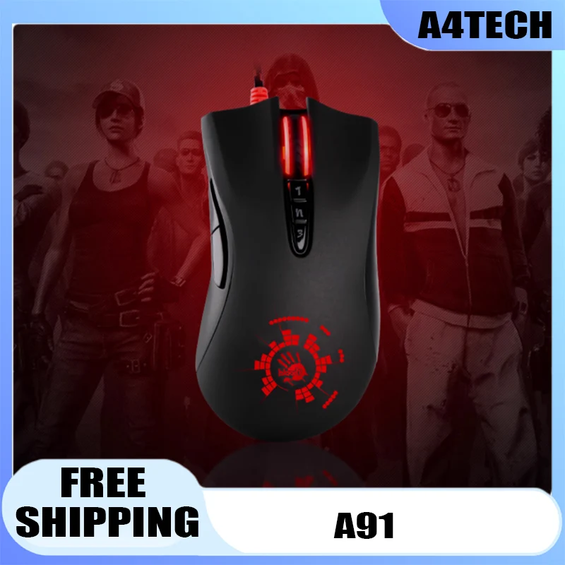 ماوس ألعاب سلكي A4tech A91 مع برنامج تشغيل برمجة ماكرو للكمبيوتر المكتبي والكمبيوتر المحمول - هدايا ملحقات الماوس الرياضية الإلكترونية