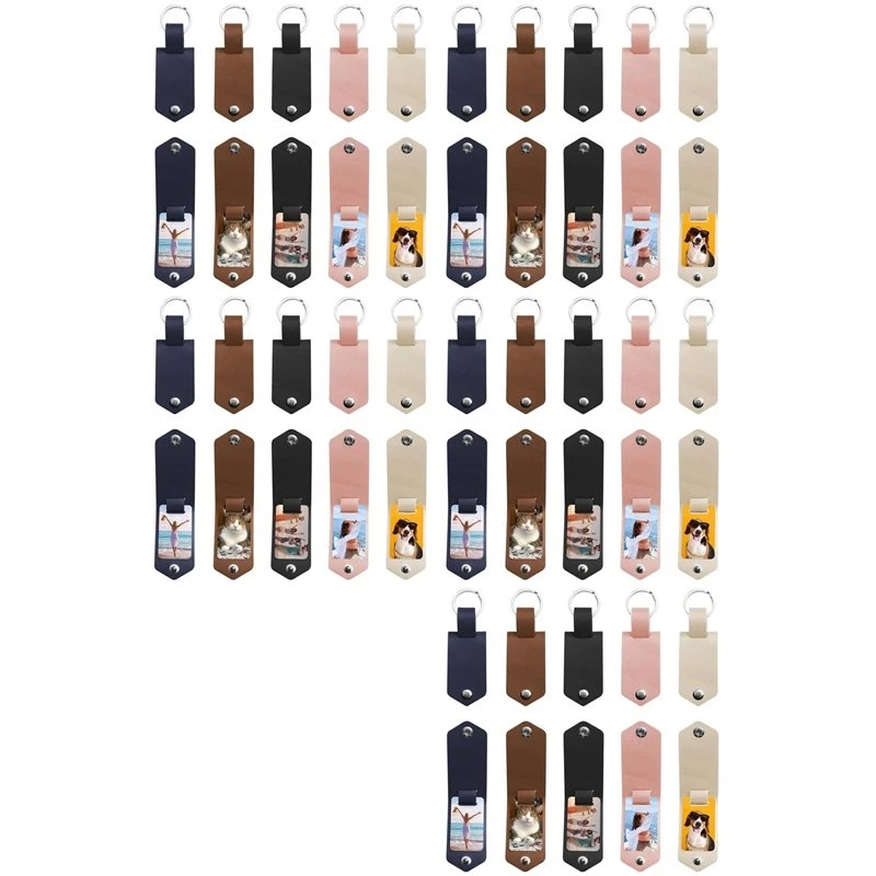 50-pcs-metal-sublimation-blank-keychains-with-leather-cover-pu-leather-heat-transfer-key-chains