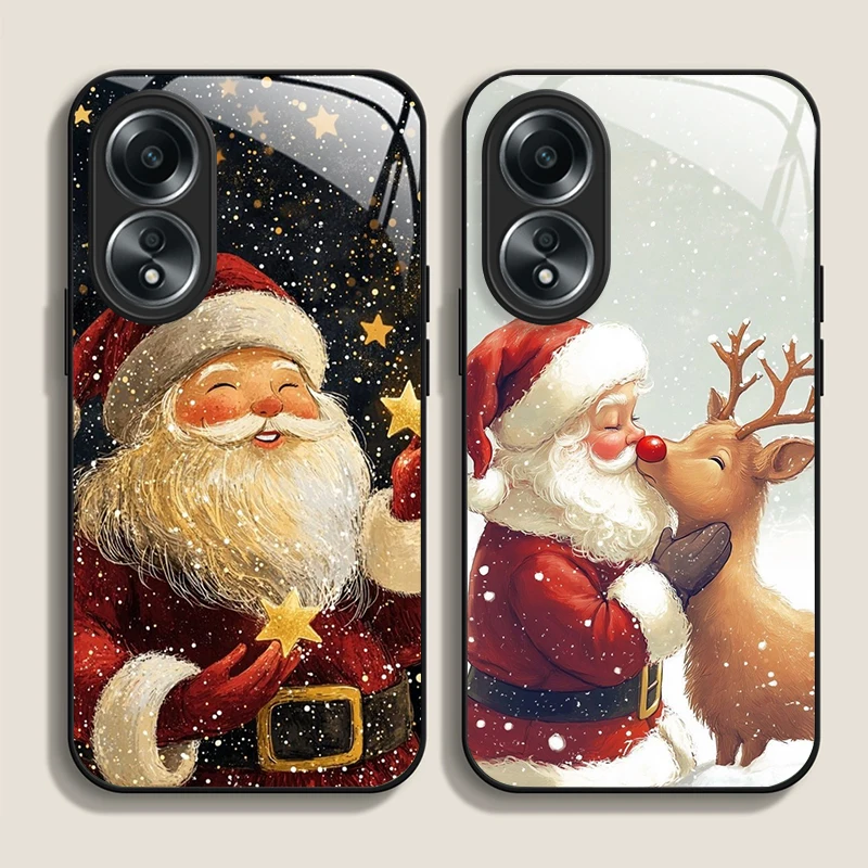 Милый рождественский чехол с рисунком Санта-Клауса из закаленного стекла для OPPO Realme 13 ProPlus 12 11 10 C55 X7 Max GT Neo 2 3T 5G Cover