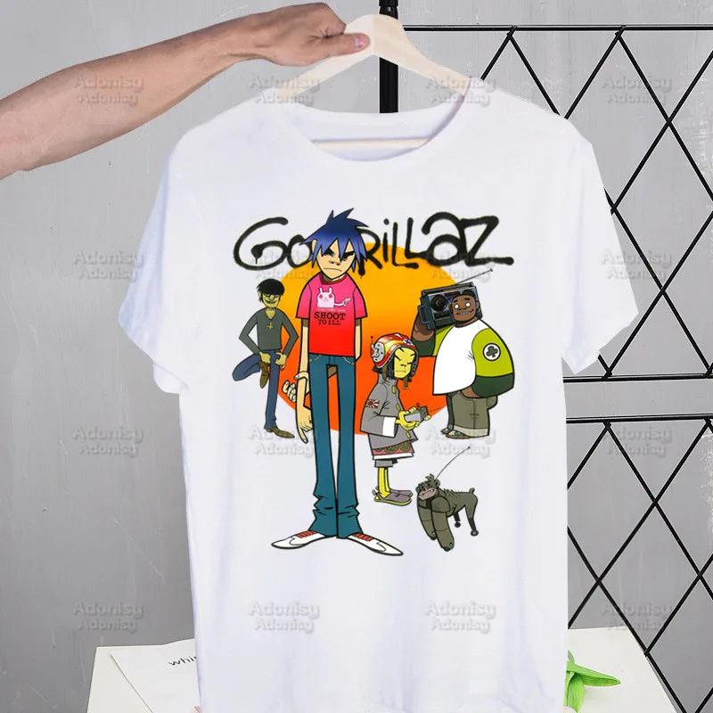 Gorillaz Modern Music Band Cartoon Men's Tshirt Cute Printing Shirt Mens Fashion T-Shirt For Men Casual Tops Short Sleeve