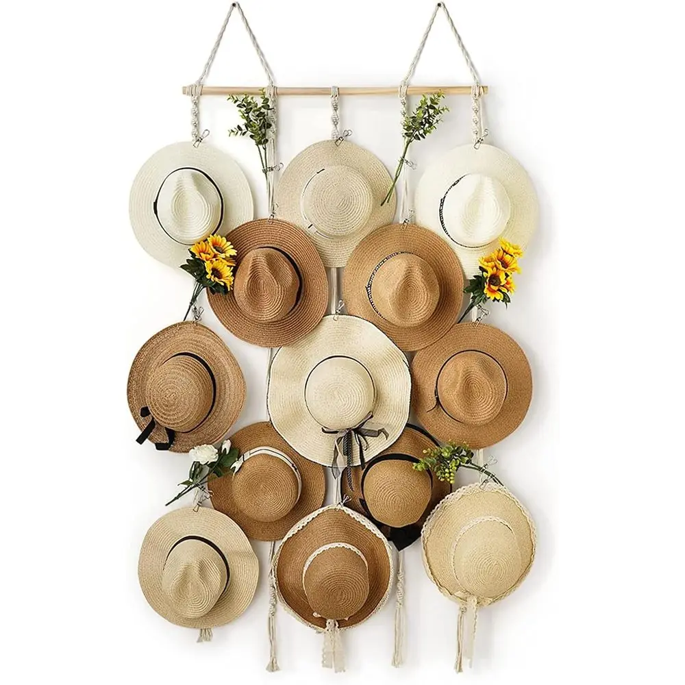 

31x66 Inch Wall-Mounted Hat Rack with 15 Clips for Hat Storage and Display