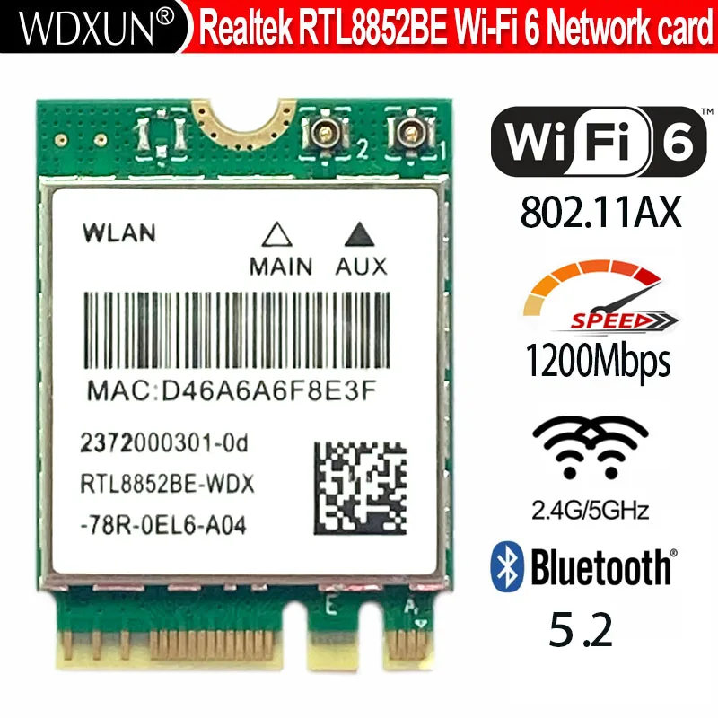 Tarjeta de red Wifi 6 Realtek RTL8852BE, adaptador Wifi inalámbrico de banda Dual 1800Mbps, BT 5,0, 802, 11ac/ax, MU-MIMO de 2,4G/5Ghz para Win 10