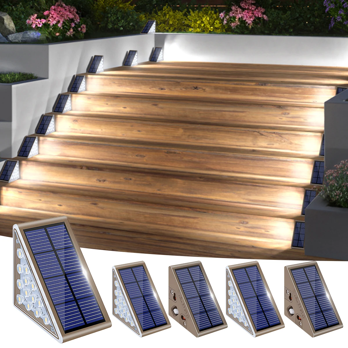 Outdoor Solar Step Lights for Outside Waterproof IP67 Auto On Off Solar Lights for Stair Patio Yard Porch Front Door Sidewalk De