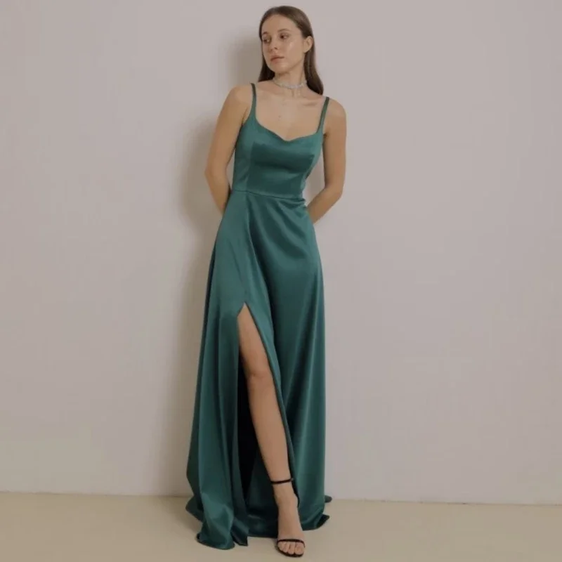 Customized Blackish Green Women Bridesmaid Dress Satin Sleeveless For Wedding Evening Banquet Party Birthday Ceremonial Gowns