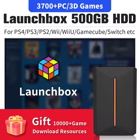Launchbox 500G Portable Game Hard Drive Hyper Base Lbox Gaming HDD with 3700 PC/3D Game for PS4/PS3/PS2/Wii/WiiU/Switch/Gamecube
