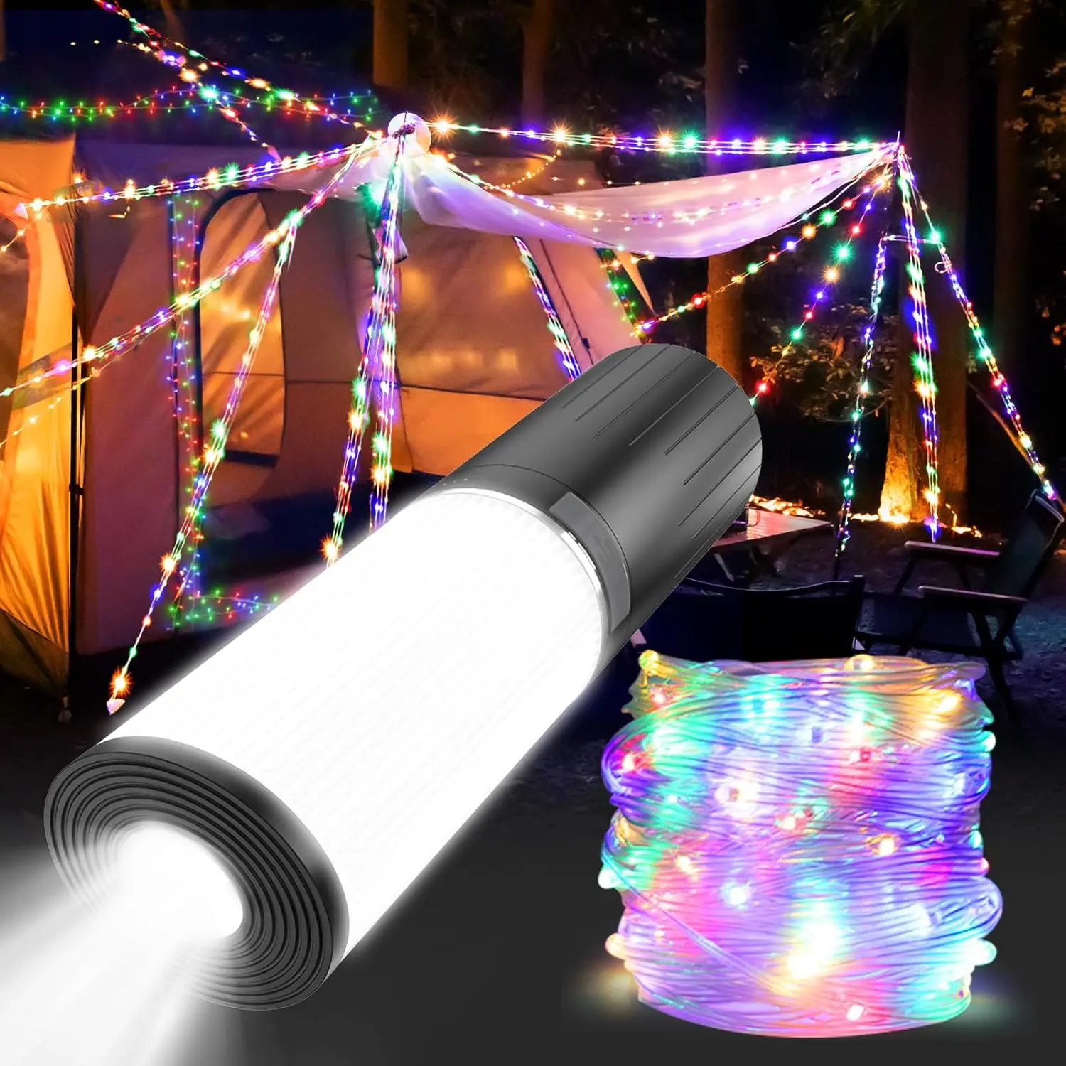 

Camping String Lights, 4 in 1 Outdoor String Lights with 9 Light Mode , String Lights Portable Camping Flashlight for Tent, Yard