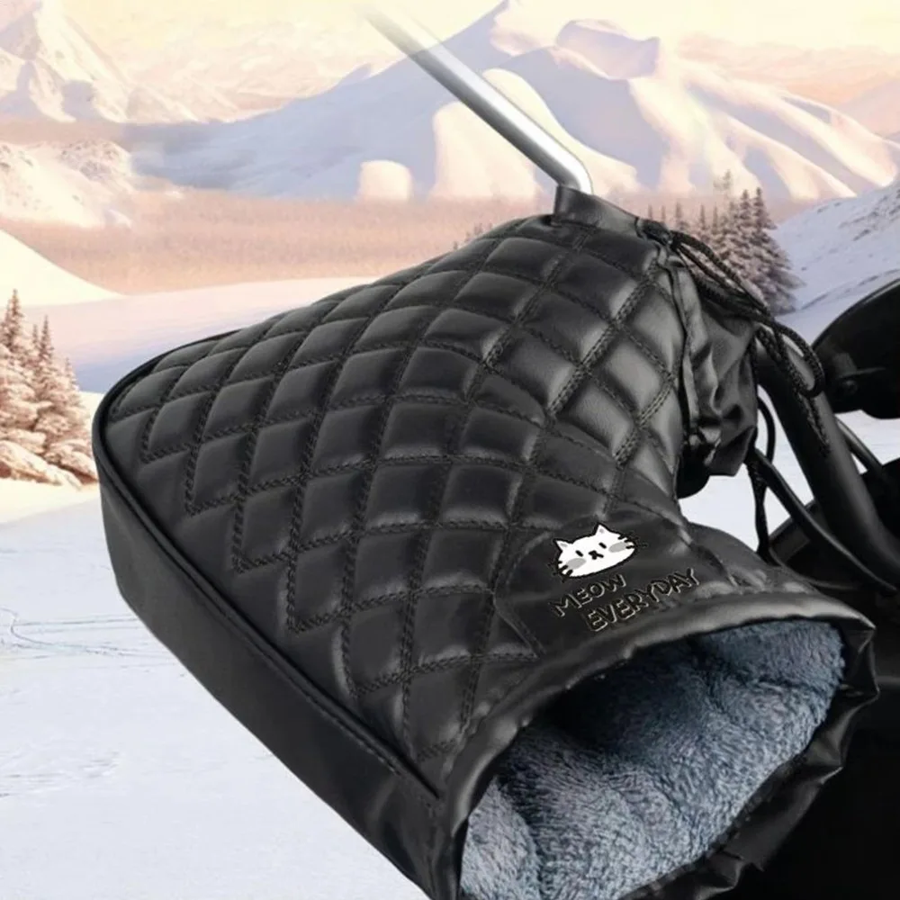 New Universal Motorcycle Handlebar Gloves Waterproof Warm Hand Muffs Thickened Velvet PU Leather Handles Protector Snowmobile