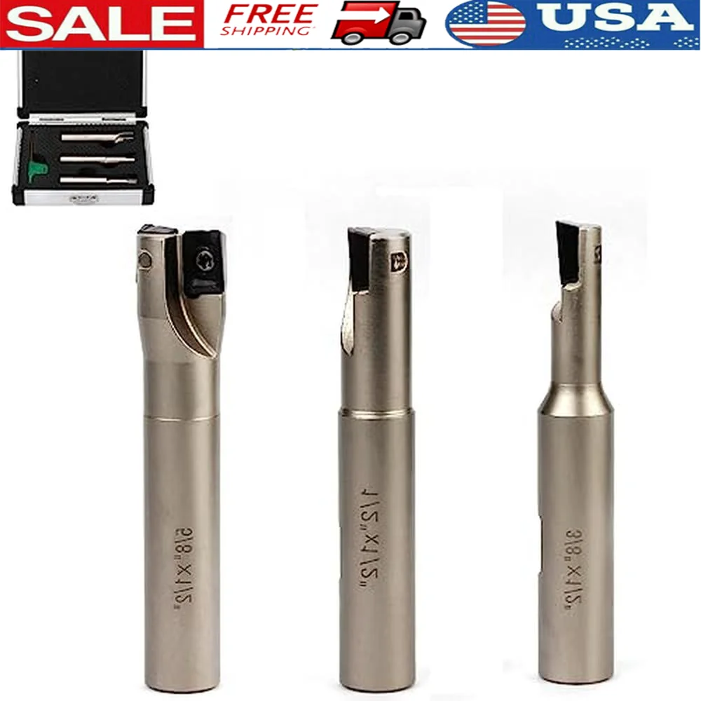 3 Piece Nickel Plated Square Shoulder Indexable End Mill Set 1/2