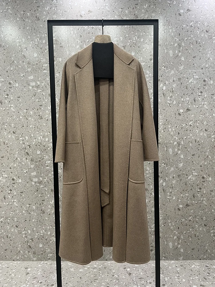 

Двустороннее кашемировое пальто с рябью воды и завязкой спереди свободного кроя