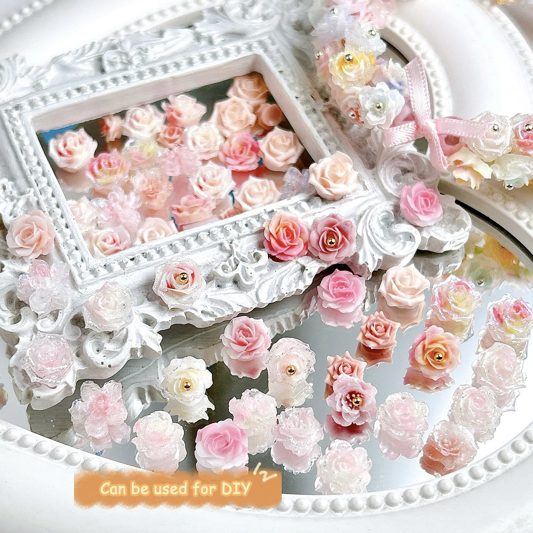 30 pièces translucide simulé fleur douce résine ongles breloques 3D doux couleur unie chatoyant camélia Rose Nail Art décorations bricolage