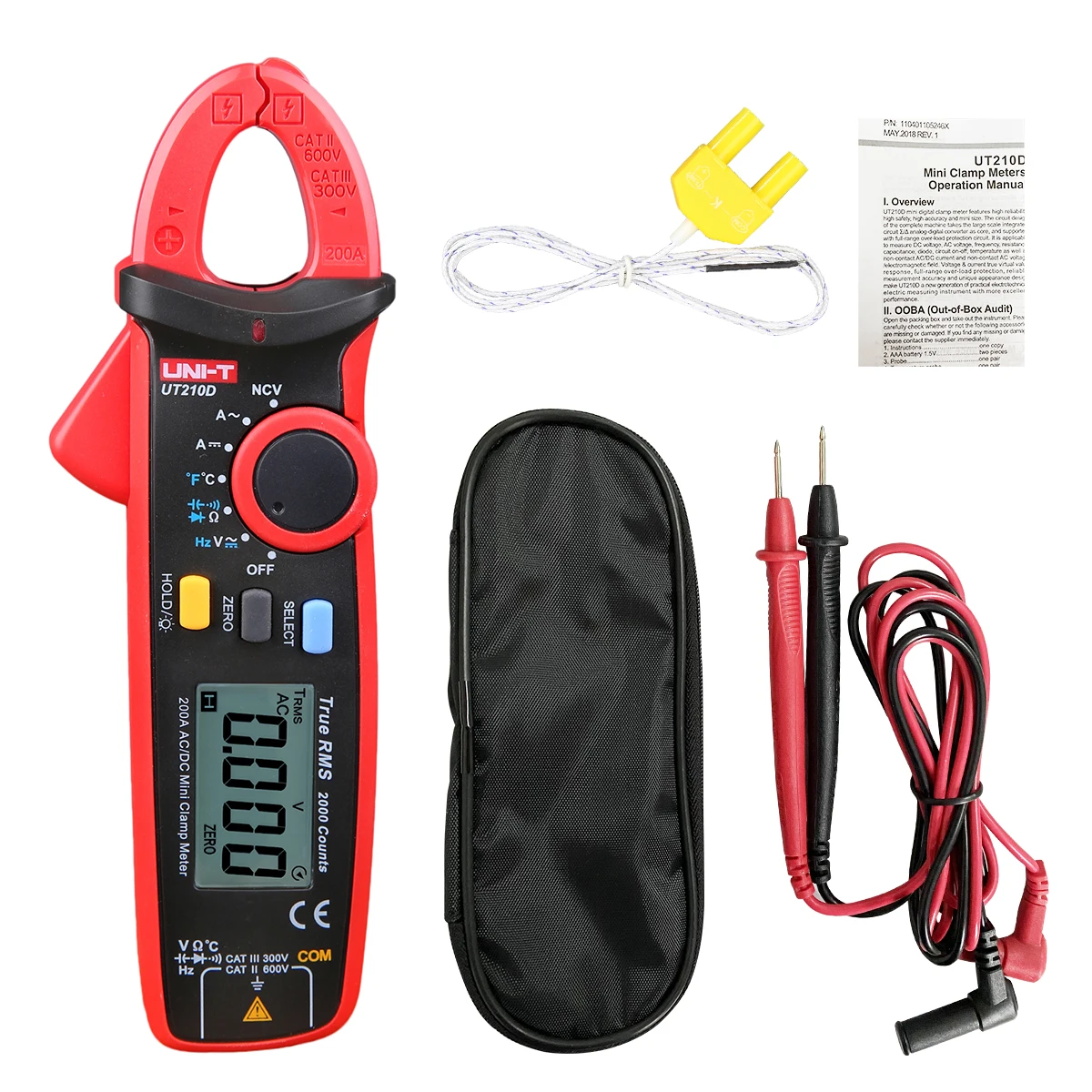 u ni-t UT210D Mini Digital Clamp Meter AC/DC Current Voltage Resistance Capacitance Temperature Tester Meter