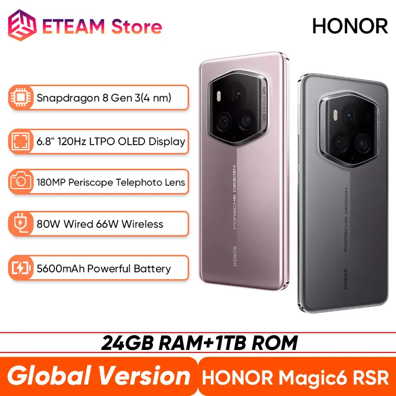 New Original Global Version HONOR Magic6 RSR PORSCHE DESIGN 5G Smartphone 6.8'' 120Hz LTPO OLED Display 66W Wireless SuperCharge