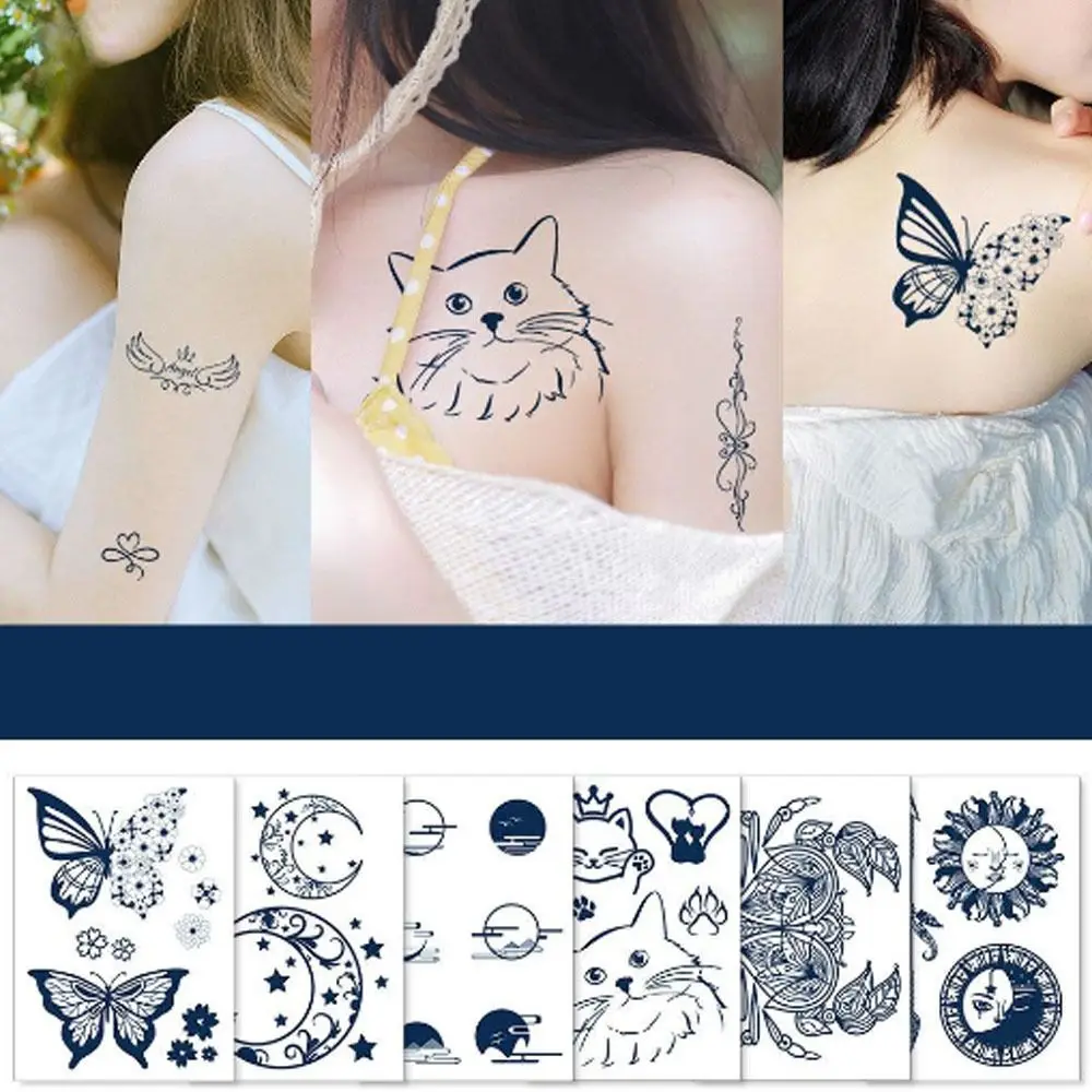 

Temporary Fake Tattoos Blue Adhesive Animal Tattoo stickers Long-lasting Cat Tattoos Decorations Stickers Adults