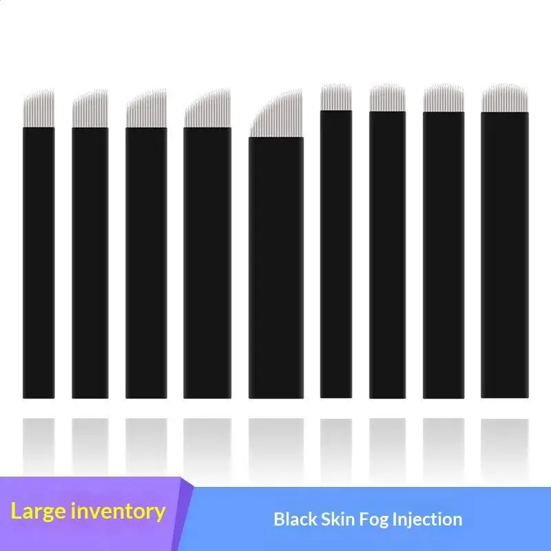 Disposable Microblading Needles Black Handle Stainless Steel Tip Eyebrow Tattoo Salon Supplies 10Pcs