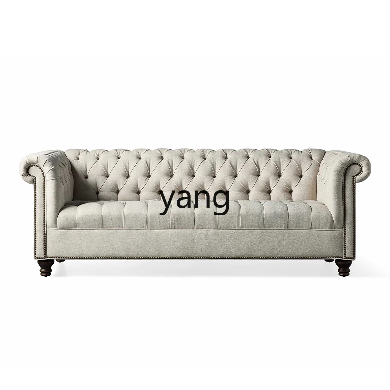 

LMM solid wood fabric sofa household cotton and linen design three-person sofa French