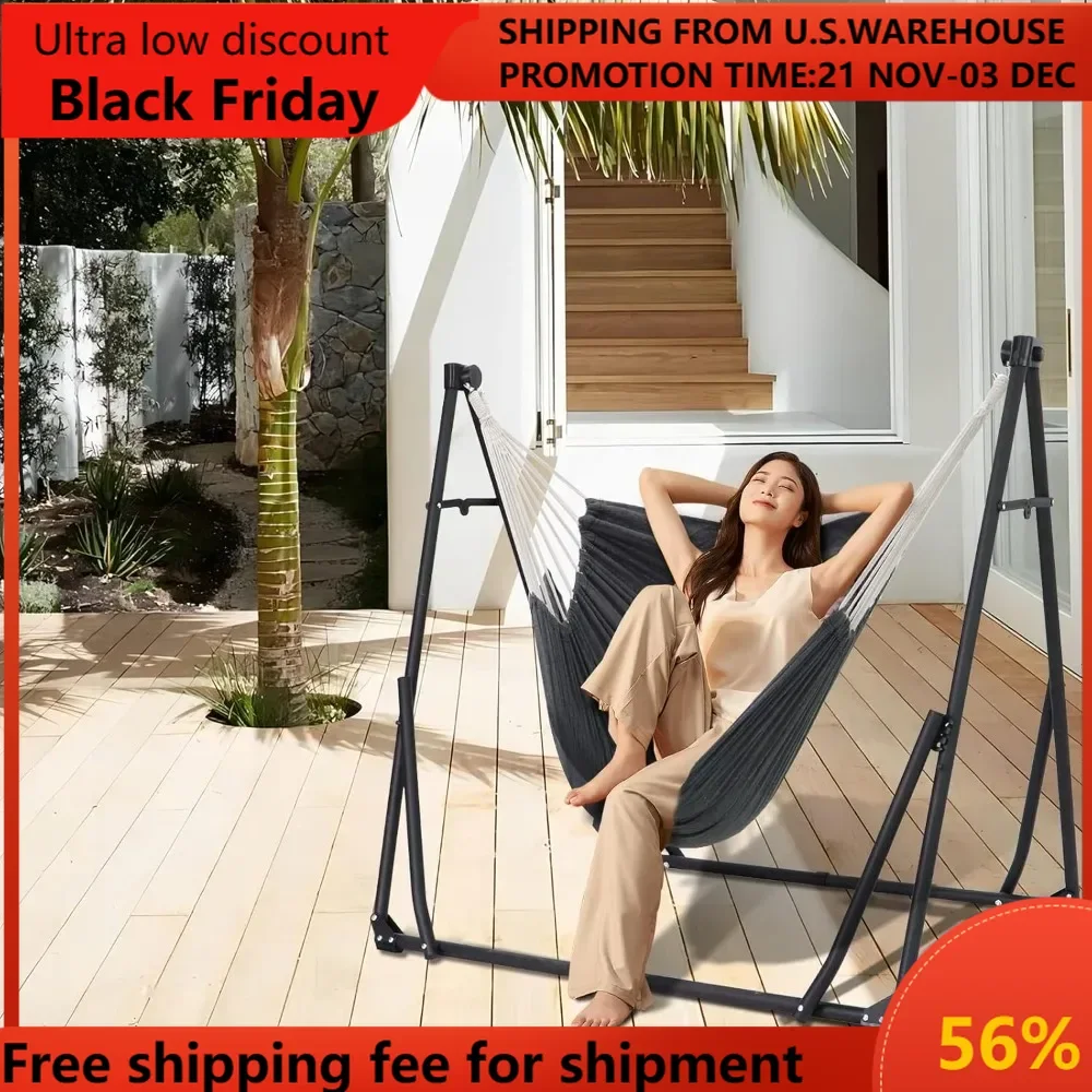 2 in 1 Hammock and Swinging Chair with Collapsible Steel Stand & Carrying Case,Portable & Adjustable,Easy Set Up for Outdoor