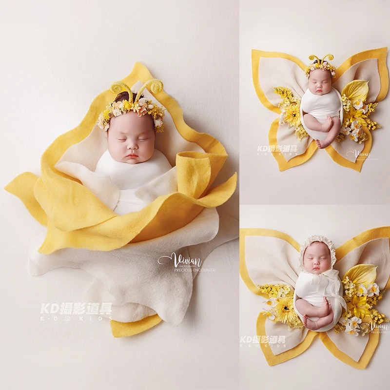 

Butterfly Posing Theme Newborn Photography Props Soft Stretch Wrap + Headflower+ Felt Pieces Cute Infants Studio Shooting Outfit