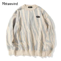 Hip Hop Streetwear Zebra Pattern Couple Pullover Sweater BF Style Casual Loose Japanese Oversized Knitted Sweater Jumpers Men