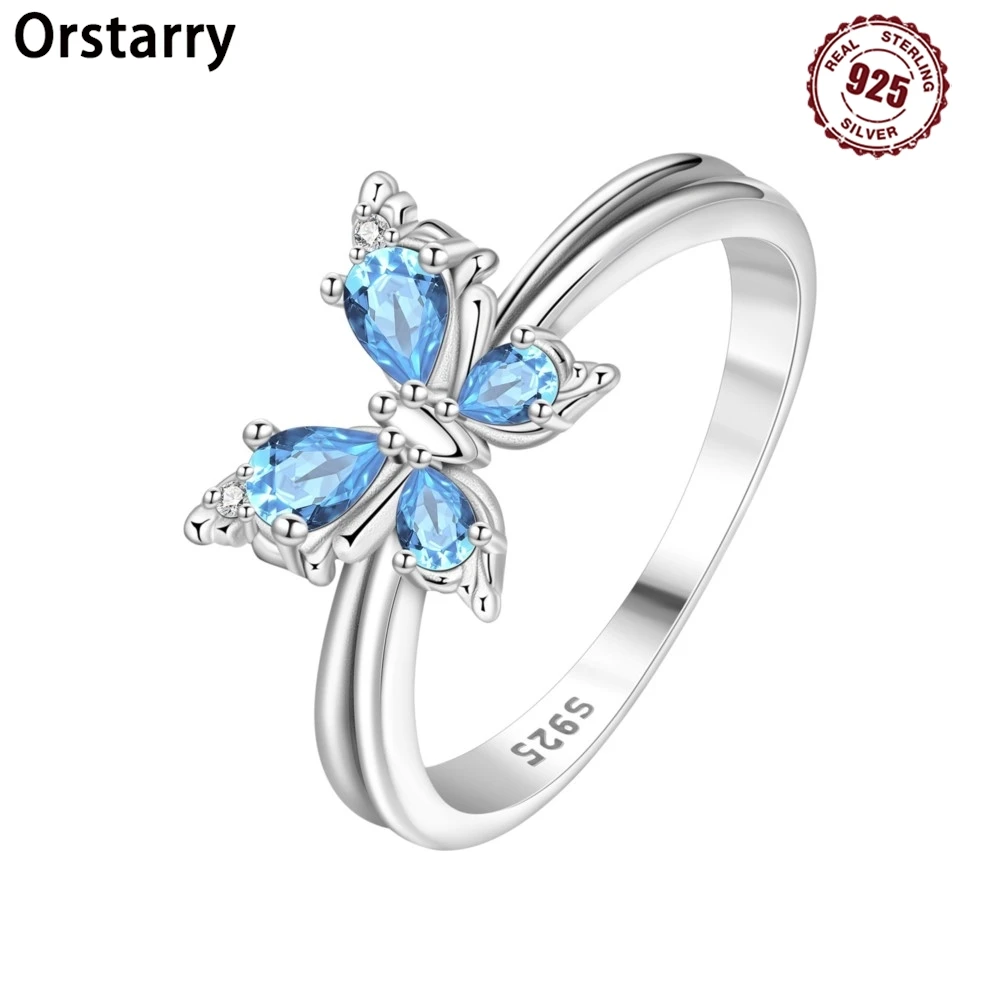 

Orstarry S925 Sterling Silver Blue Butterfly Insect Closed Ring For Women Original Finger Ring Jewelry Party Fine Trendy Gifts