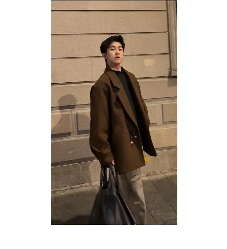 

Wool Blend Jacket Man Black Mens Pilot Flight Military Zip-Up Collar Patches Badge Embroidery Functional Cool