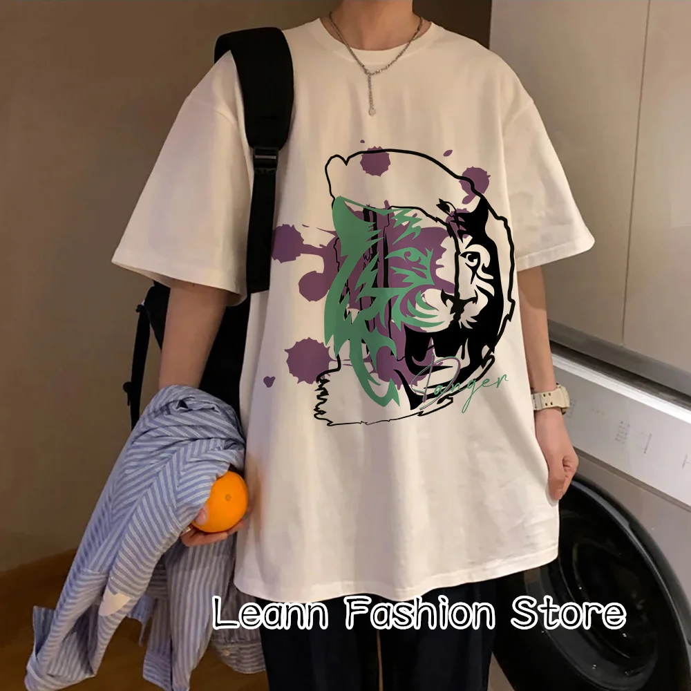 

Summer Men Danger Tiger Graphic T-Shirt Cotton Tops Tees Male Chinese Style Clothing Casual Camiseta Fashion Trend Streetwear