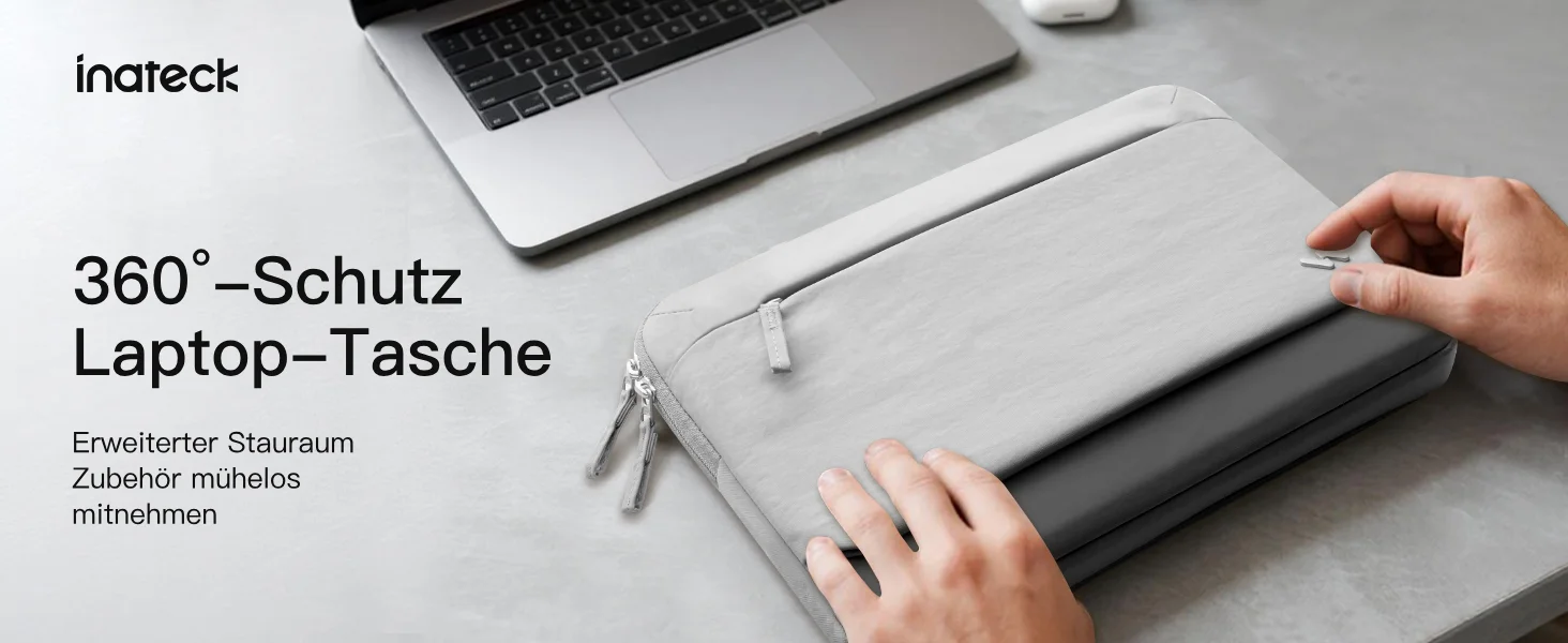 Inateck 360° protective laptop case, large-capacity sleeve compatible with 13" MacBook Air M4-M1 (2025-2018), 13" MacBook Pro M2/M1, LBT11