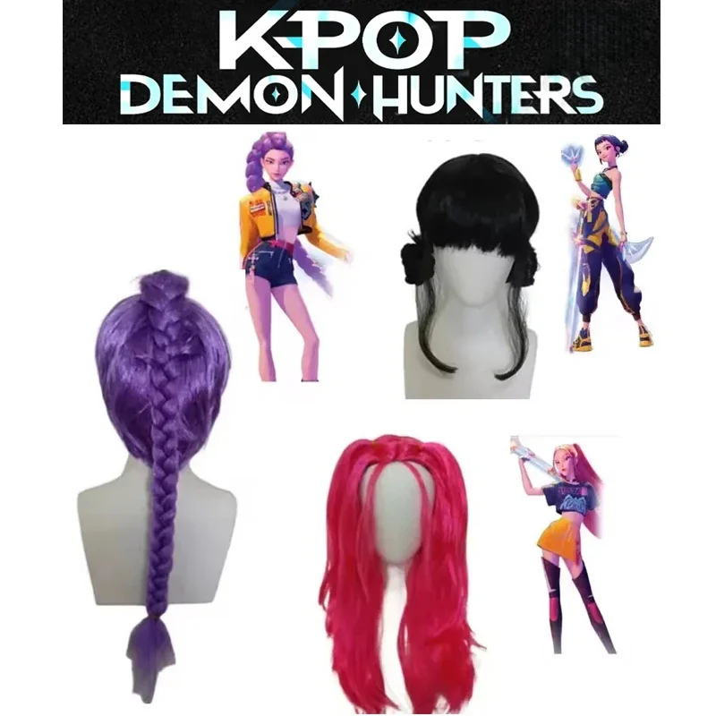 Parrucca cosplay per ragazze Kpop del film 2025 Mira Rumi Zoey #   Cacciatori di demoni viola # Puntelli cosplay di Halloween per capelli lunghi rossi neri # #