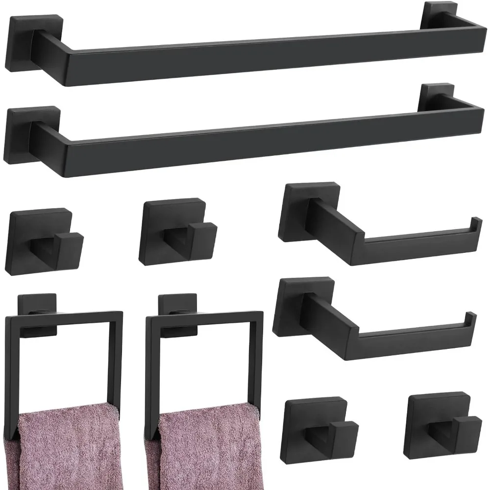 Matte Black Bathroom Hardware Set 10-Piece Towel Bar Set Bath Towel Holder Set for Bathroom Stainless Steel Bathroom,23.6 in