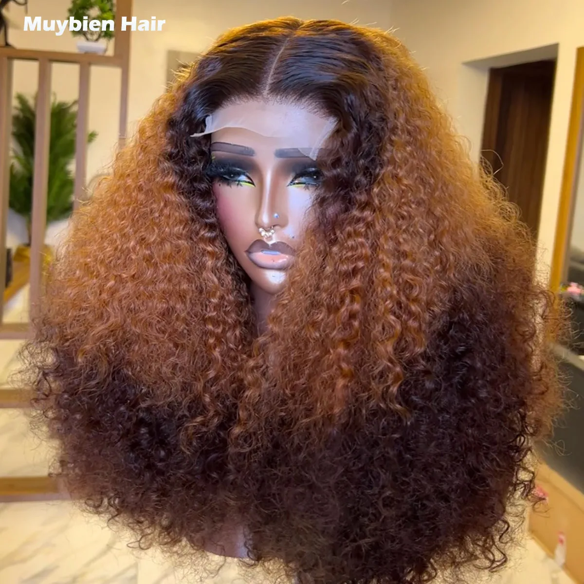 

450 Density Glueless Wig Ombre Brown Orange Pixie Curly 4by4 Closure Wig for Woman Human Hair 13x6 13x4 HD Lace Front Wigs