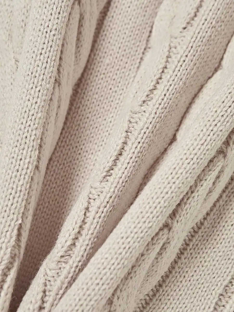 Men's V-Neck Cable Knit Sweater Vest in Beige, Casual Layering Piece