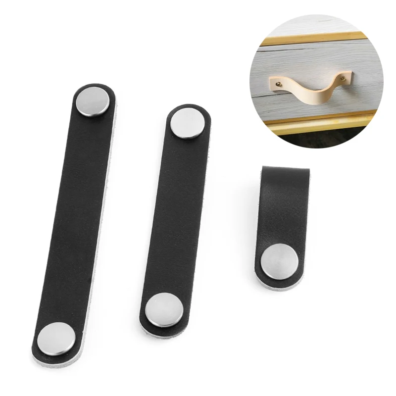 1Pcs Leather Handle Black/Brown Soft PU Leather Single Hole 96/128Mm Pulls Drawer Cabinet Wardrobe Knobs With Screw Home Decor