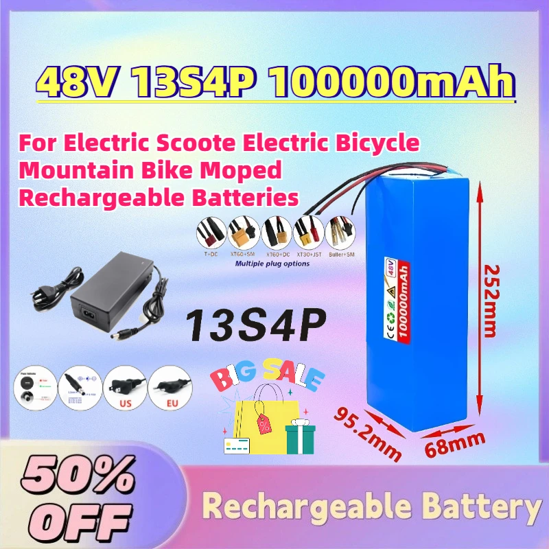 

High-Capacity 48V 13S4P 100Ah Li-Ion Battery for Electric Scoote Electric Bicycle Mountain Bike Moped Rechargeable Batteries