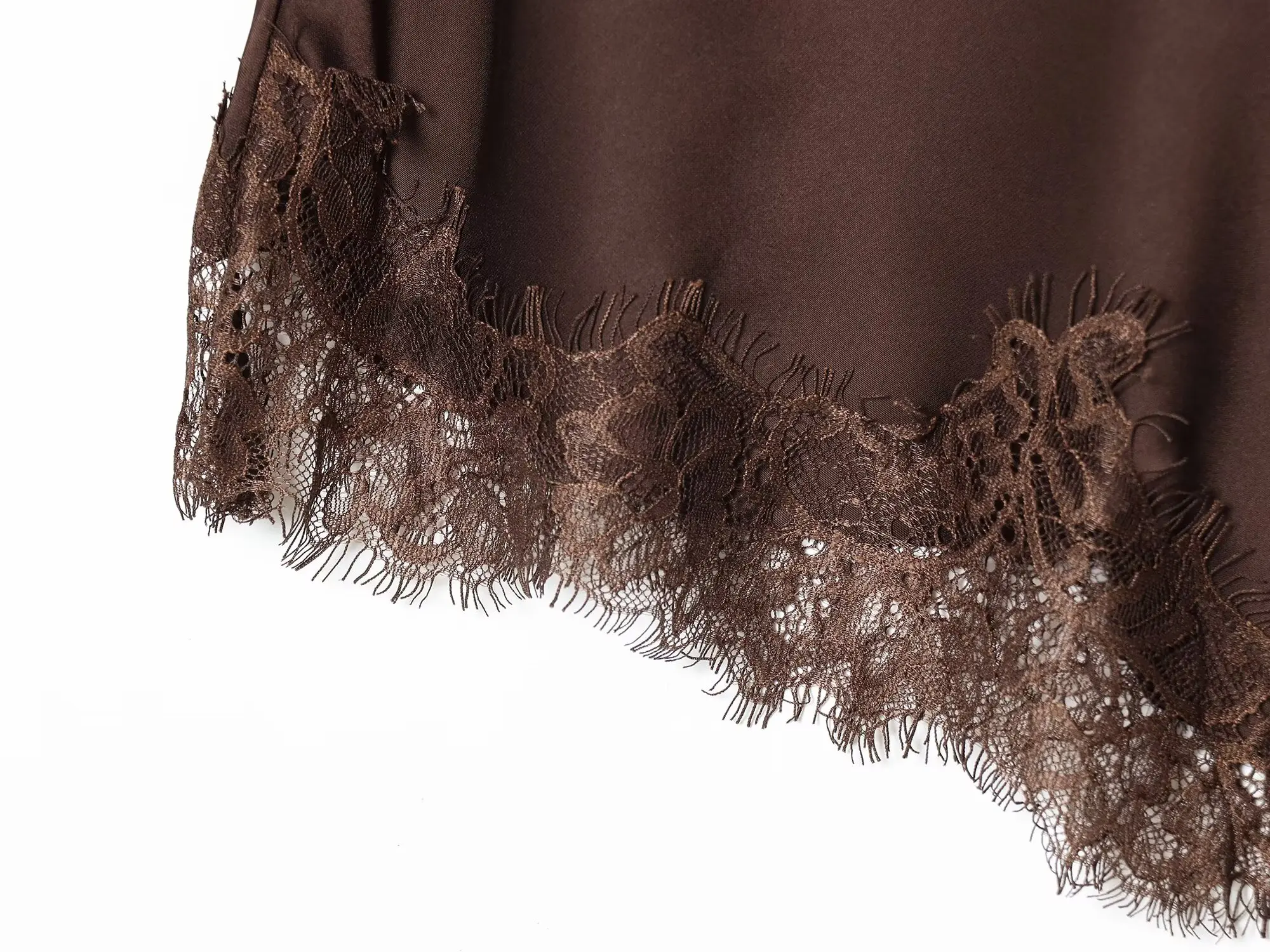 BSAY Gonna asimmetrica in raso con giunture in pizzo Moda donna Autunno Inverno Nuovo marrone Chic femminile a vita alta Gonne eleganti Mujer