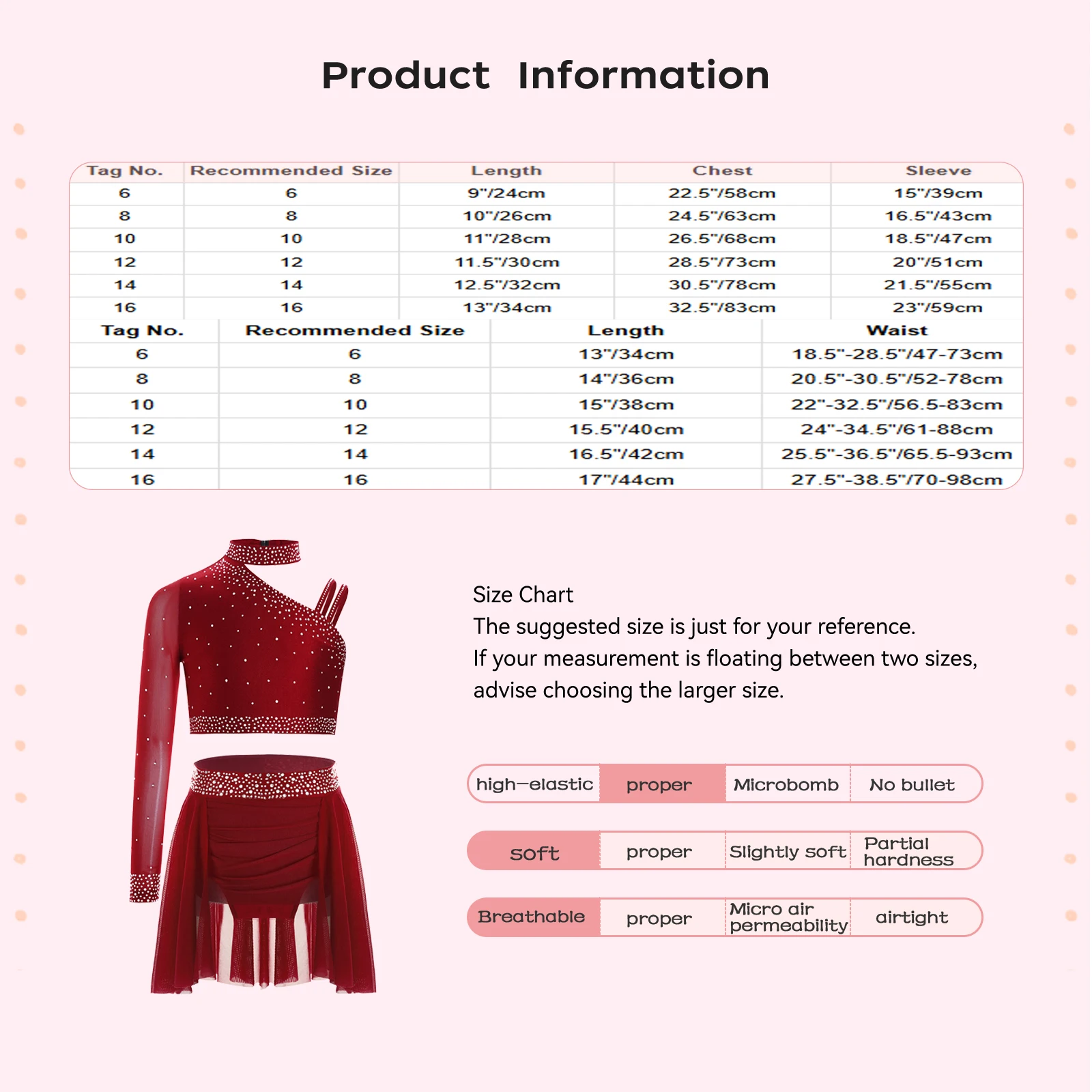 طقم ملابس رقص للتزلج على الجليد للأطفال البنات بأكمام طويلة وأحجار الراين اللامعة مع تنورة شبكية مكشكشة #5