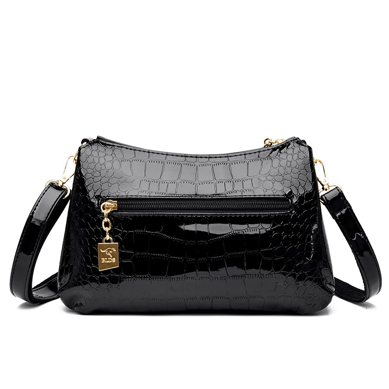 2023 Retro Crocodile Pattern Women\'s Handbag Wallet Luxury Designer Lacquer Leather One Shoulder Crossbody Bag 3-Layer Women Bag