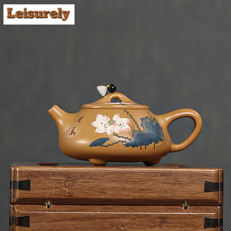 

240ml Classic Yixing Purple Clay Teapot Handmade Lotus Leaf Stone Scoop Pot Raw Ore Section Mud Tea Soaking Kettle Zisha Tea Set