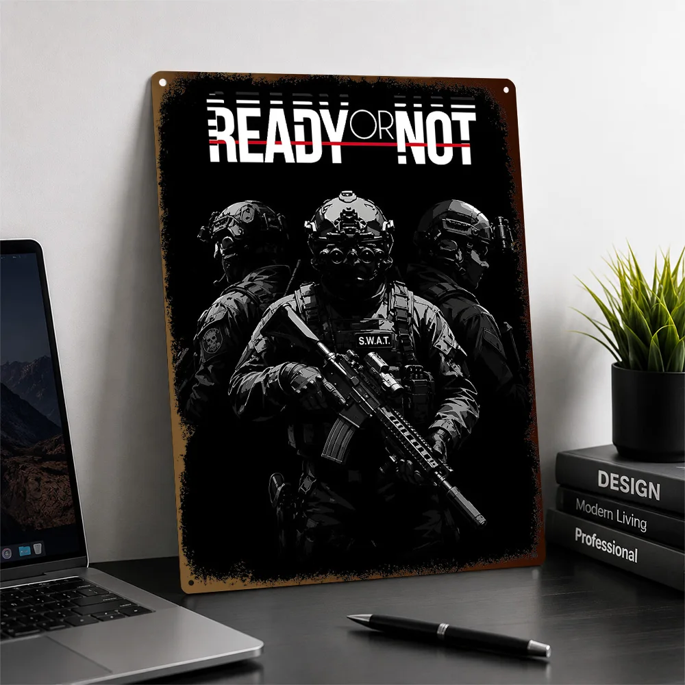 Ready Or Not Elite SWAT Team Textured Metal Poster Illustrated Wall Art For Gaming Room Customized Aluminum Sign Birthday Gift