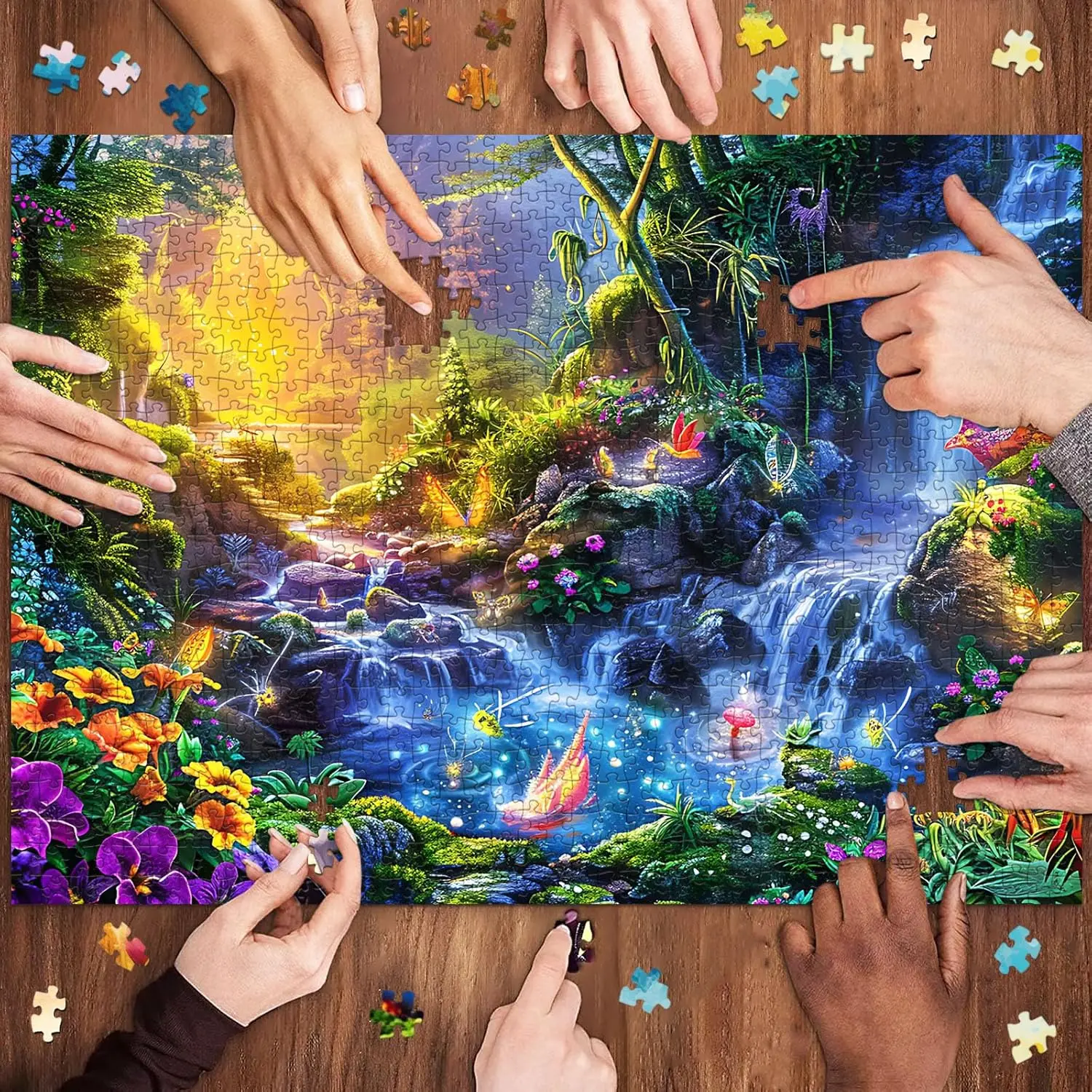Magic Pond 1000/500/300pcs Adult Jigsaw Wooden Puzzle for Gameroom Bedroom Party Home Decor Family Friend Birthday Holiday Gift