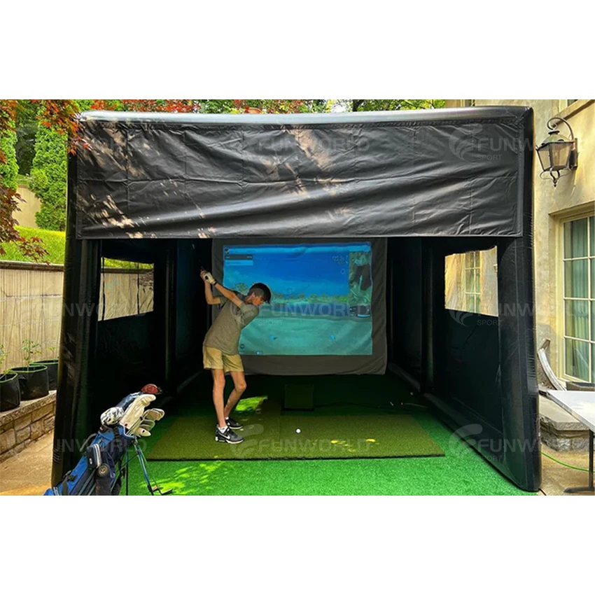 High Quality Waterproof Weather-resistant Inflatable Golf Simulator Movie Screen Tent With Electric Pump