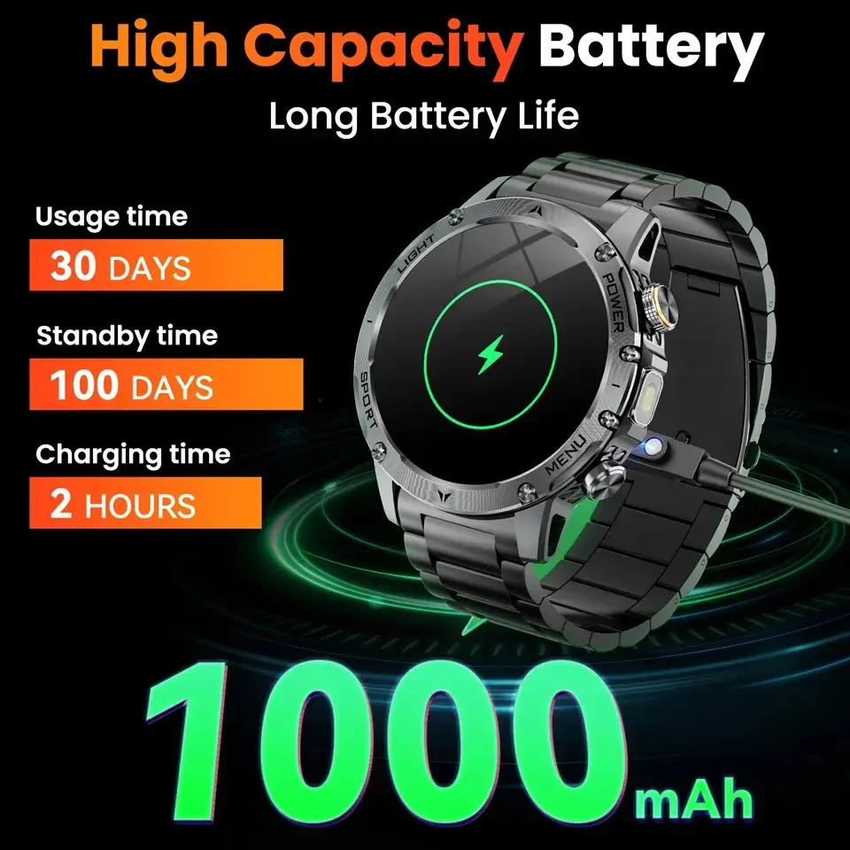 2025 T-REX3 1000mAh Large Battery Durable Adult Smart Watch GPS Strong Flashlight 5ATM Waterproof BT Call Sports Smartwatch Men