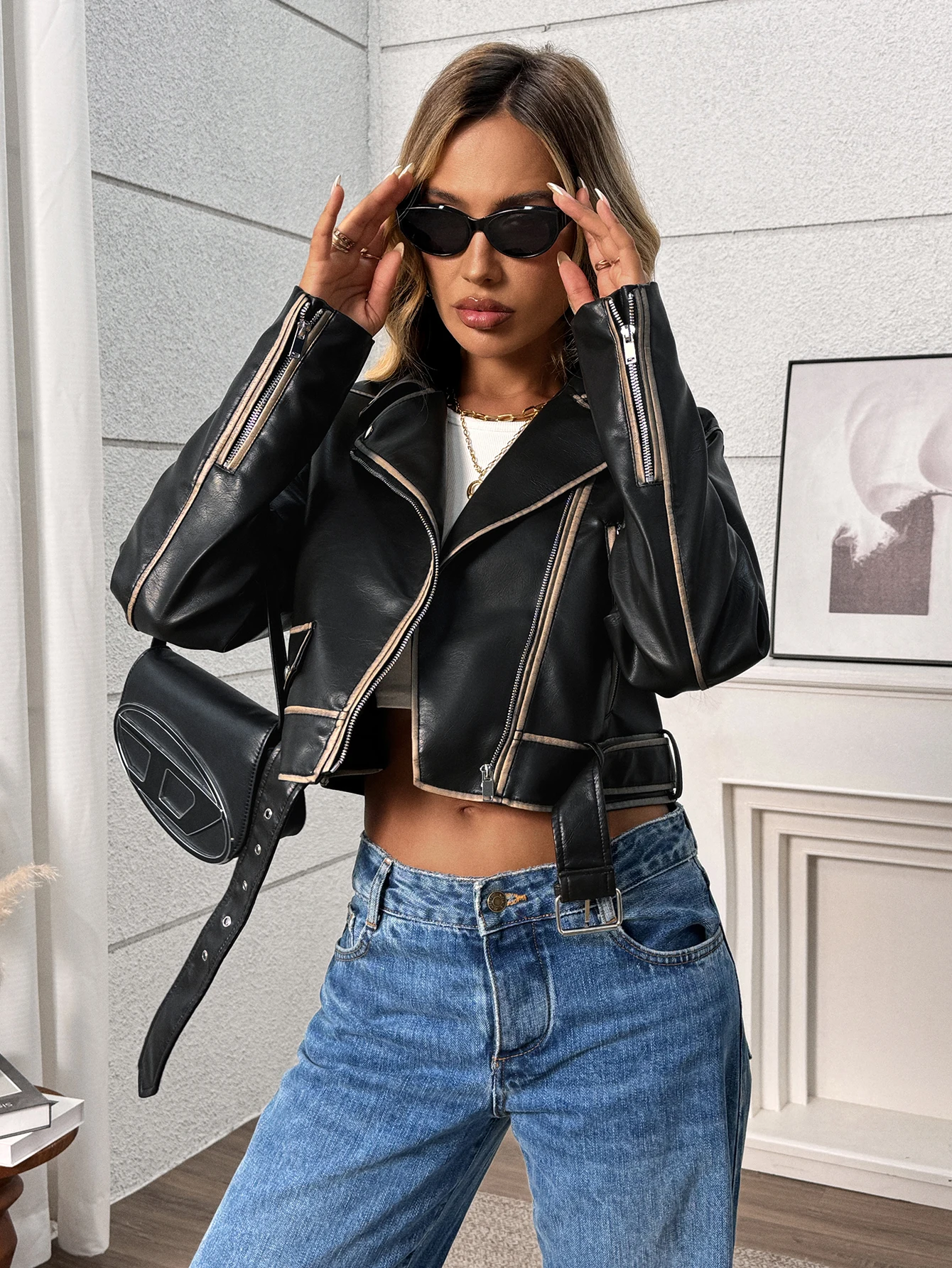 Vestes en simili cuir pour femmes, bombardier recadrée pour moto, manteaux d'automne à fermeture éclair, tenues Y2k