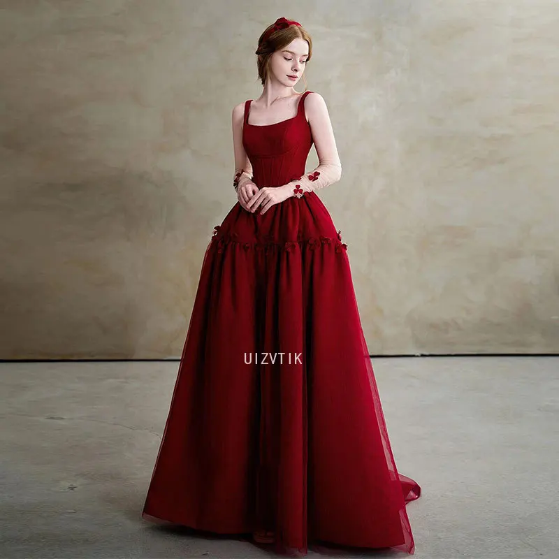 Wine Red Long Evening Party Dress Women Stain Spaghetti Strap Prom Dress Simple Elegant Banquet Formal Occasion Dress Vestidos