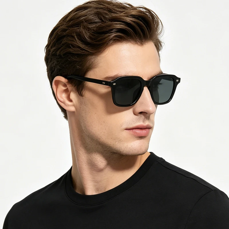Retro-Sonnenbrille mit Metallnieten, UV400, leichte, schlanke, rechteckige Sonnenbrille für Männer und Frauen, zum Fahren, modische Alltagsbrille – Detail 1