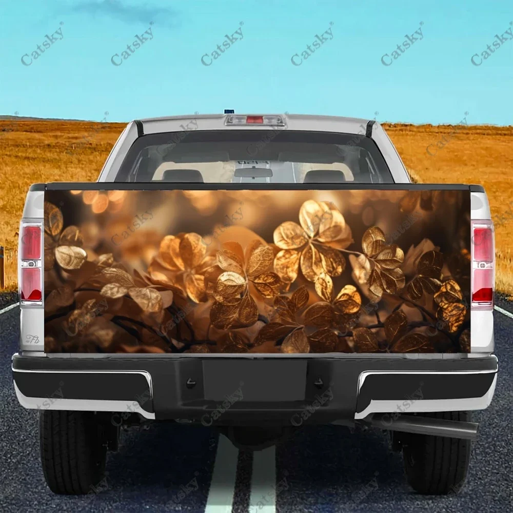 Gold Fractal Wave Mesh Pattern Truck Tailgate Wrap Professional Grade Material Universal Fit for Full Size Trucks Weatherproof