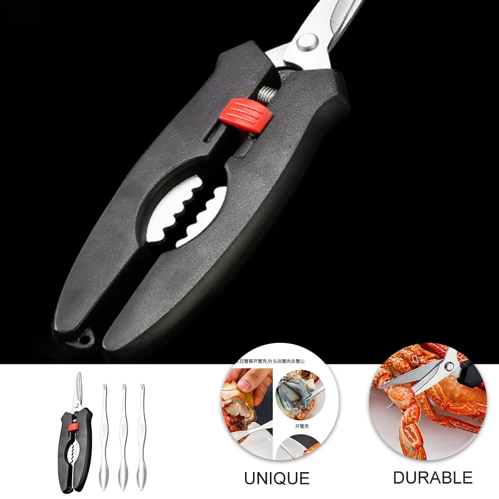 

1Set High-Quality Crab Crackers Scissors Picks Set for Seafood Eating Polished Surfaces Labor-Saving Design Crab Crackers