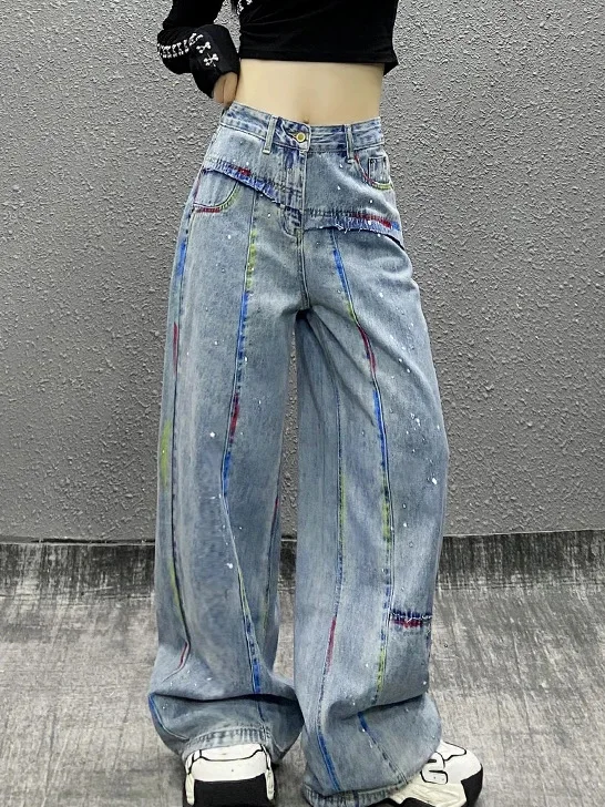 

Retro High Waist Wide Leg Jeans Women's Spring New Sle Casual Waed Straight Cut Color Blo Slimming Denim Pants