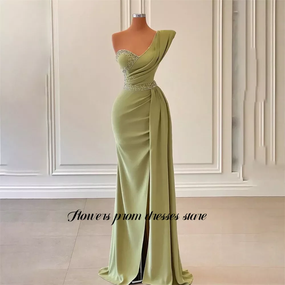 

Flowers One Shoulder Evening Dress with Sequins Formal Prom Dresses with High Slit Formal Dress Women Party Dresses